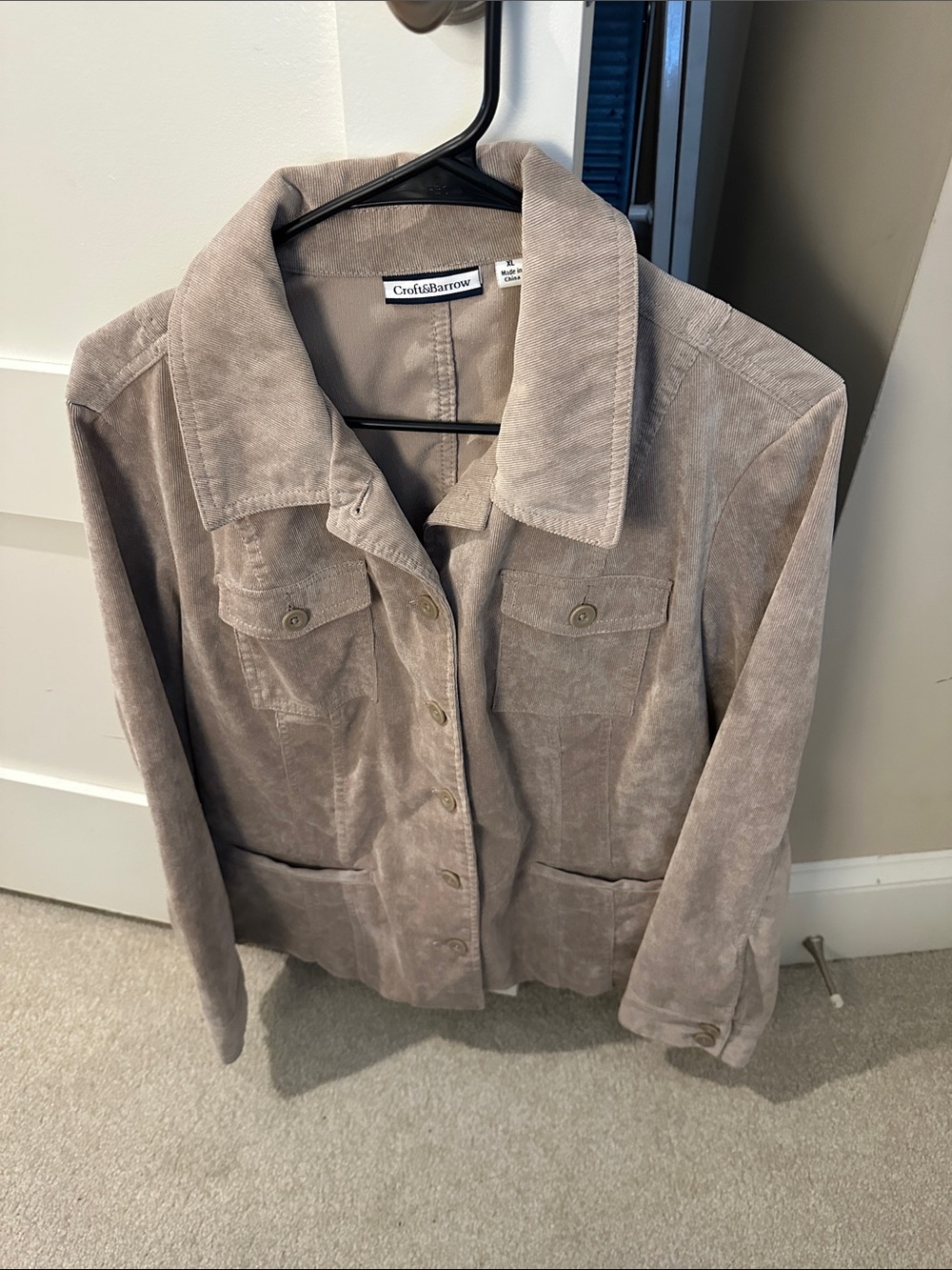 croft & barrow Taupe Corduroy Button-Front Jacket